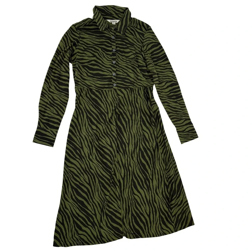 Boden Olive Green Zebra-Print Midi Shirt Dress - Picture 2 of 7